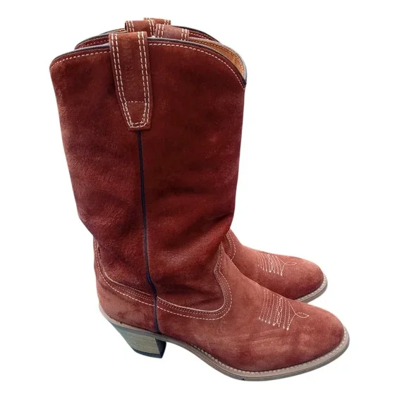 Vintage Wolverine Women's Cowboy Boots Brown/Orange Size 7 1/2 Suede Heel - Picture 3 of 15